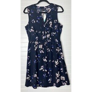 41 Hawthorn Womens Claira Floral Sleeveless Dress V Neck Navy Blue Size M